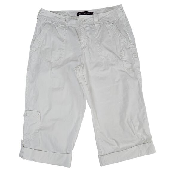 Women's Gloria Vanderbilt White Cargo Capris Sz 8 Roll Tab Hem Summer Ready - Picture 1 of 8